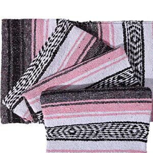 DWC Authentic Mexican Pink-Gray Blanket -Yoga Matt - Falsa - Serape - Camping, Picnic, Beach Blanket, Bedding, Car Blanket, Saddle Blanket, Soft Woven Home Decor (Pink-Gray Color)
