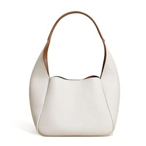 genuine leather handbag for women fashion tote bag small bucket bags ladies hobo purse simple & cute design (off white)