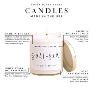 Sweet Water Decor Salt and Sea Candle | Sea Salt, Citrus, Amber, Musk, Beach Scented Soy Candles for Home | 9oz Clear Jar, 40 Hour Burn Time, Made in The USA