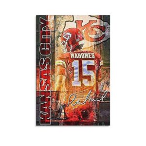 shuojin mahomes patrick football team wall art poster scroll canvas painting picture living room decor home framed/unframed 16x24inch(40x60cm)