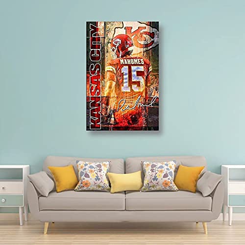 SHUOJIN Mahomes Patrick Football Team Wall Art Poster Scroll Canvas Painting Picture Living Room Decor Home Framed/Unframed 16x24inch(40x60cm)