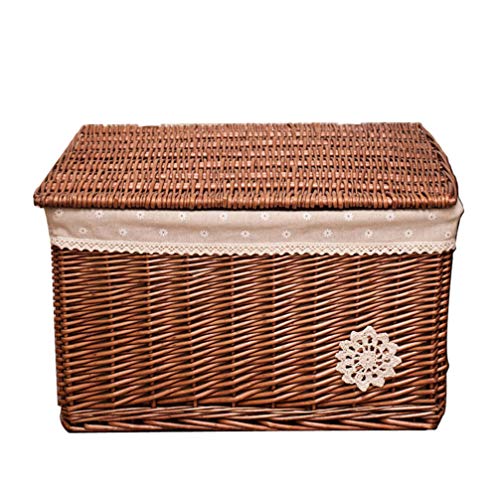 Cosmetic Box Wicker Storage Basket with Lid Woven Box Laundry Organizer Bins Rectangular Seagrass Baskets for Storage Decoration Picnic Groceries Toy Storage Rattan Basket