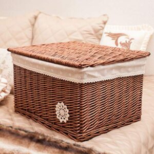 Cosmetic Box Wicker Storage Basket with Lid Woven Box Laundry Organizer Bins Rectangular Seagrass Baskets for Storage Decoration Picnic Groceries Toy Storage Rattan Basket