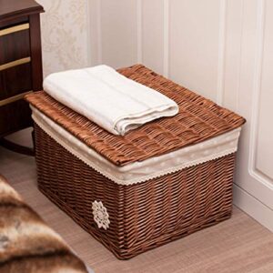 Cosmetic Box Wicker Storage Basket with Lid Woven Box Laundry Organizer Bins Rectangular Seagrass Baskets for Storage Decoration Picnic Groceries Toy Storage Rattan Basket