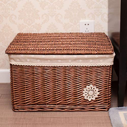 Cosmetic Box Wicker Storage Basket with Lid Woven Box Laundry Organizer Bins Rectangular Seagrass Baskets for Storage Decoration Picnic Groceries Toy Storage Rattan Basket