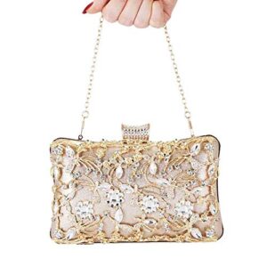 KALAIEN Crystal Clutch Rhinestone Evening Bag Women Purse for Prom Wedding Evening Handbag (Gold)