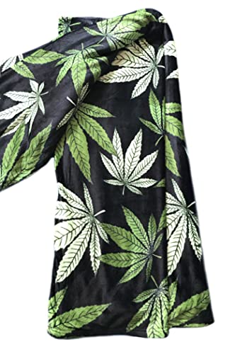 Home Must Haves Marijuana Leaf Fleece Plush Microfiber Super Soft Premium Warm Cozy Bed Blanket Throw, Black/Green, King (BLNK-Marijuana-King)