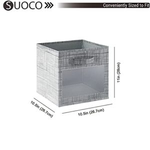 SUOCO Cube Storage Bins with Clear Window, Foldable Fabric Baskets Boxes for Shelf Closet Organizer, Nursery and Kids Room, 8 Pack, Grey