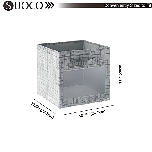 SUOCO Cube Storage Bins with Clear Window, Foldable Fabric Baskets Boxes for Shelf Closet Organizer, Nursery and Kids Room, 8 Pack, Grey