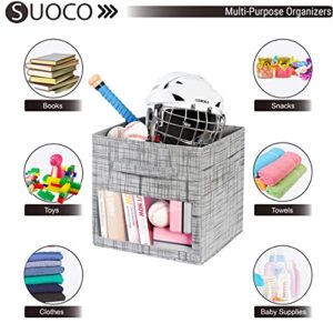 SUOCO Cube Storage Bins with Clear Window, Foldable Fabric Baskets Boxes for Shelf Closet Organizer, Nursery and Kids Room, 8 Pack, Grey