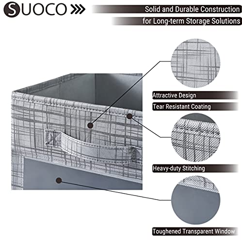 SUOCO Cube Storage Bins with Clear Window, Foldable Fabric Baskets Boxes for Shelf Closet Organizer, Nursery and Kids Room, 8 Pack, Grey