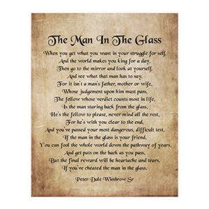 peter dale wimbrow sr.-“the man in the glass”- inspirational poem page print- 8 x 10″ poetic wall art. distressed parchment print-ready to frame. home-office-study decor. great gift for poetry fans!