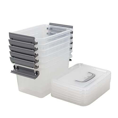 Jekiyo 3.5 Quart Small Storage Box with Handle, 6 Pack Clear Stackable Storage Bin