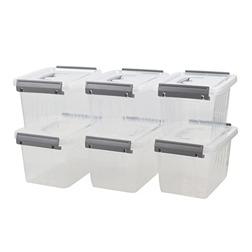 Jekiyo 3.5 Quart Small Storage Box with Handle, 6 Pack Clear Stackable Storage Bin