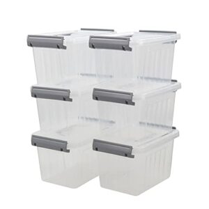 Jekiyo 3.5 Quart Small Storage Box with Handle, 6 Pack Clear Stackable Storage Bin