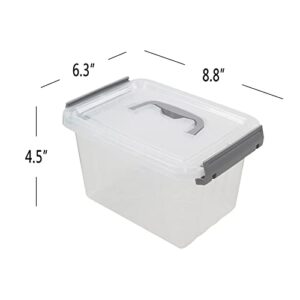 Jekiyo 3.5 Quart Small Storage Box with Handle, 6 Pack Clear Stackable Storage Bin