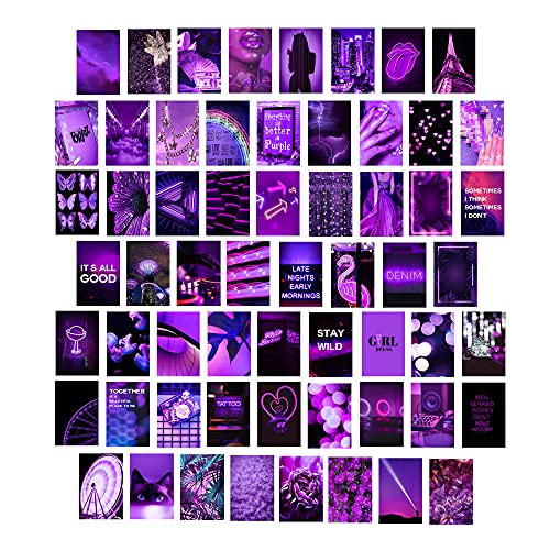 Btaidi 60 Pieces Room Decor for Bedroom,Purple Aesthetic Photo Collage Kit Wall Art Pictures Collage Kit for Teen Girls and Women,4x6inch Photo Collection