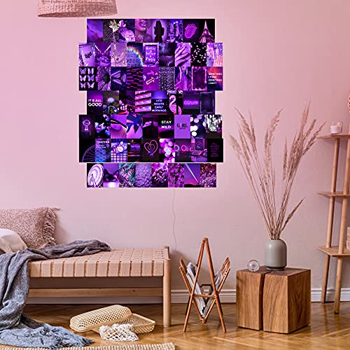 Btaidi 60 Pieces Room Decor for Bedroom,Purple Aesthetic Photo Collage Kit Wall Art Pictures Collage Kit for Teen Girls and Women,4x6inch Photo Collection