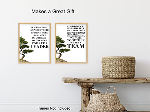 Office Wall Art Decoration Set - Motivational Decor - Leadership Saying - Gift for Boss, Manager, Team Leader, Coach, Teacher, Entrepreneur - Inspirational Quote Poster Print - Unique Photo 8X10 Set