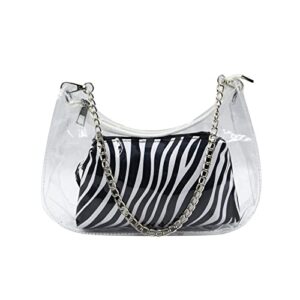 amamcy clear purse women 2 in 1 transparent tote bag snakeskin zebra cow print handbag purse hobo bag with chain strap for girls
