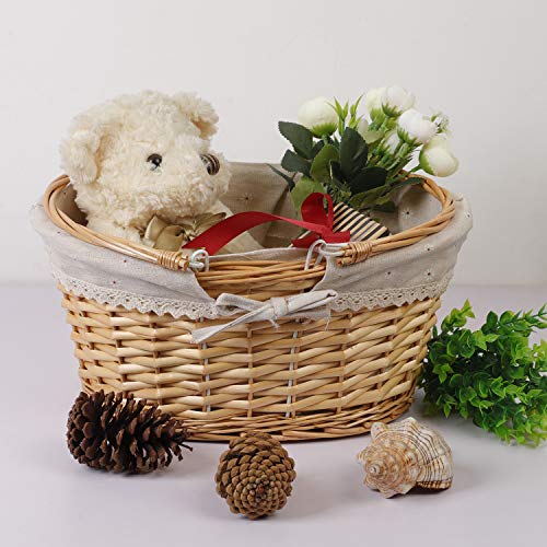 KINJOEK Wicker Woven Basket, Multipurpose Natural Willow Basket with Handle Premium Linen Cotton Cloth Lining for Storage and Decoration, Natural