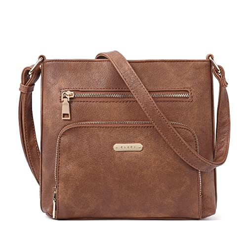 CLUCI Crossbody Purse for Women Multi Pockets Bag Vegan Leather Small Shoulder Handbags Summer Travel Designer Vintage Ladies Brown