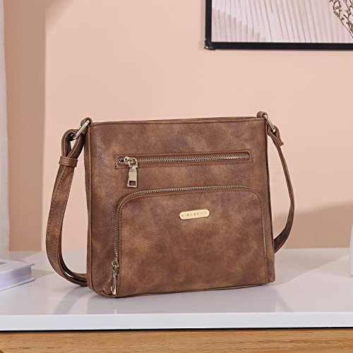 CLUCI Crossbody Purse for Women Multi Pockets Bag Vegan Leather Small Shoulder Handbags Summer Travel Designer Vintage Ladies Brown