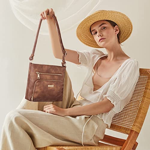 CLUCI Crossbody Purse for Women Multi Pockets Bag Vegan Leather Small Shoulder Handbags Summer Travel Designer Vintage Ladies Brown