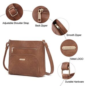 CLUCI Crossbody Purse for Women Multi Pockets Bag Vegan Leather Small Shoulder Handbags Summer Travel Designer Vintage Ladies Brown