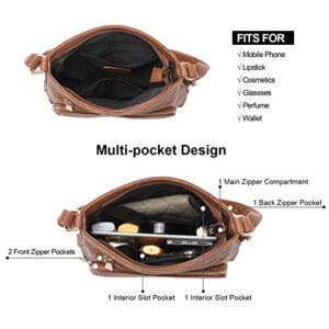 CLUCI Crossbody Purse for Women Multi Pockets Bag Vegan Leather Small Shoulder Handbags Summer Travel Designer Vintage Ladies Brown