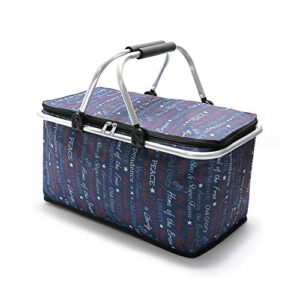 anntool 29 l large picnic basket, insulated cooler bag, folable picnic basket with lid & comforatble handles, shopping travel camping grocery bags