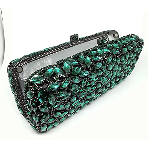 Bling Crystal Clutch Purses for Women Box Minaudiere Handbags Wedding Bag (Green)