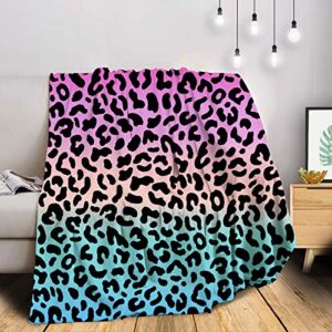 kameng gradient pink and blue leopard pattern 60″ x 80″ throw blanket comfort warmth soft plush sofa/bed blankets