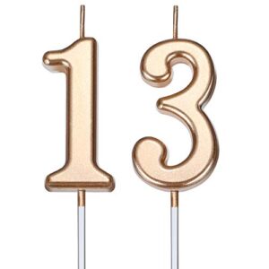 13th Birthday Candles Cake Number Candles Happy Birthday Cake Candles Topper Decoration for Birthday Wedding Anniversary Celebration Favor, Champagne Gold