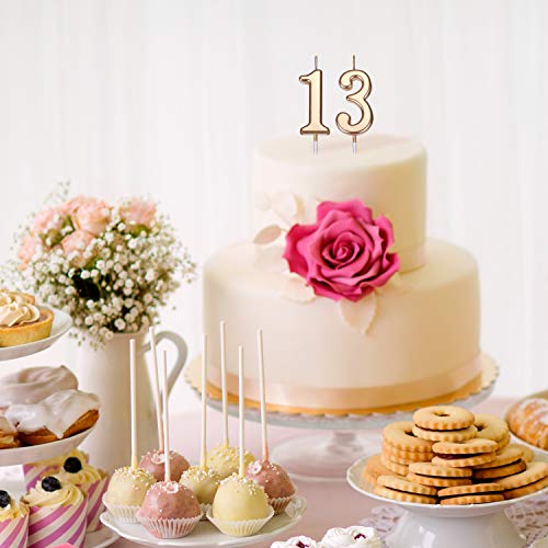 13th Birthday Candles Cake Number Candles Happy Birthday Cake Candles Topper Decoration for Birthday Wedding Anniversary Celebration Favor, Champagne Gold