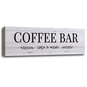 coffee bar signs docer with grey wood grain, canvas coffee wall art rustic home decor coffee bar accessories set for home bar kitchen living room pub store room wall decor 6″x 18″