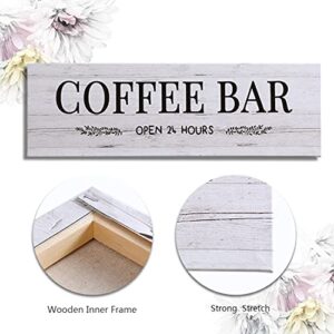 Coffee Bar Signs Docer with Grey Wood Grain, Canvas Coffee Wall Art Rustic Home Decor Coffee Bar Accessories Set for Home Bar Kitchen Living Room Pub Store Room Wall Decor 6"x 18"