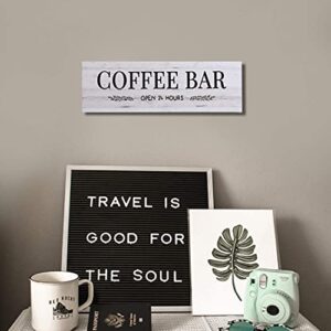 Coffee Bar Signs Docer with Grey Wood Grain, Canvas Coffee Wall Art Rustic Home Decor Coffee Bar Accessories Set for Home Bar Kitchen Living Room Pub Store Room Wall Decor 6"x 18"