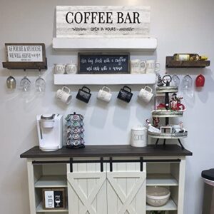 Coffee Bar Signs Docer with Grey Wood Grain, Canvas Coffee Wall Art Rustic Home Decor Coffee Bar Accessories Set for Home Bar Kitchen Living Room Pub Store Room Wall Decor 6"x 18"