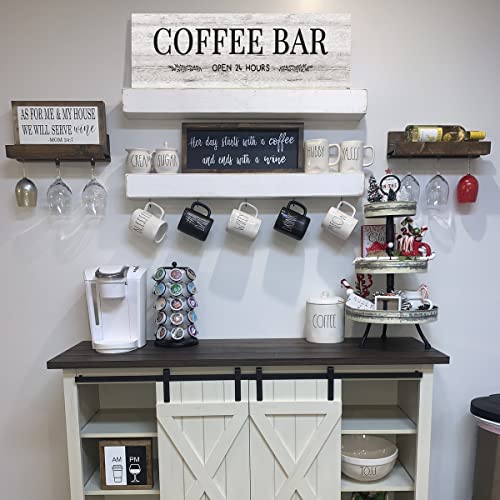 Coffee Bar Signs Docer with Grey Wood Grain, Canvas Coffee Wall Art Rustic Home Decor Coffee Bar Accessories Set for Home Bar Kitchen Living Room Pub Store Room Wall Decor 6"x 18"