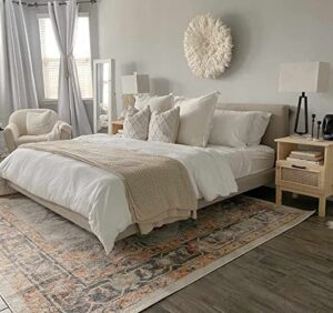 hauteloom hillcrest persian medallion living room bedroom area rug – traditional oriental bohemian look – vintage distressed – colorful – brown, beige, orange, blue – 7’10” x 10’3″