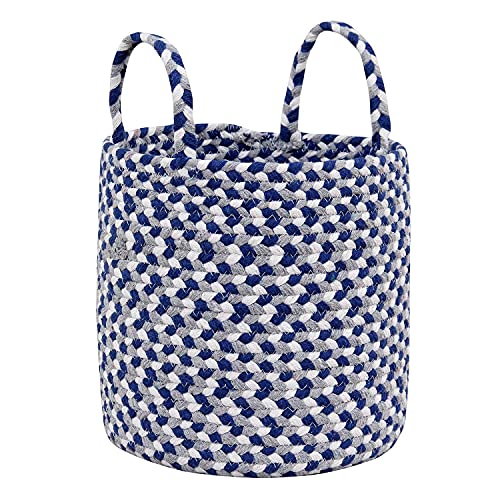 Super Area Rugs Farmhouse Plant Basket/Planter Multi Purpose Open Top Bin with Handles, Cotton Rope Basket, 8-inch, 10-inch and 12-inch Blue, White, Gray