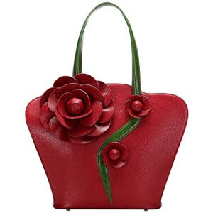 PIJUSHI Designer Floral Purses and Handbags for Women Top Handle Satchel Handbag Ladies Shoulder Bag（20105 Red）