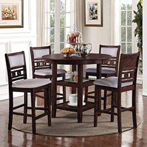 New Classic Furniture Gia 5-Piece Round Counter Height Set with 1 Dining Table and 4 Chairs, 42.25", Cherry