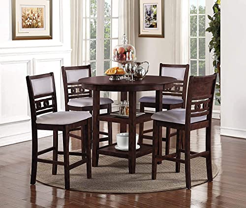 New Classic Furniture Gia 5-Piece Round Counter Height Set with 1 Dining Table and 4 Chairs, 42.25", Cherry