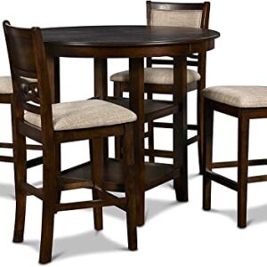 New Classic Furniture Gia 5-Piece Round Counter Height Set with 1 Dining Table and 4 Chairs, 42.25", Cherry