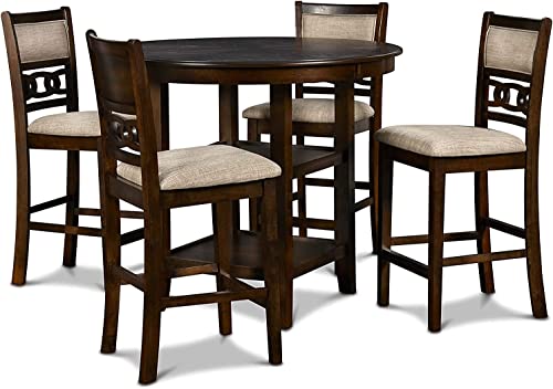 New Classic Furniture Gia 5-Piece Round Counter Height Set with 1 Dining Table and 4 Chairs, 42.25", Cherry