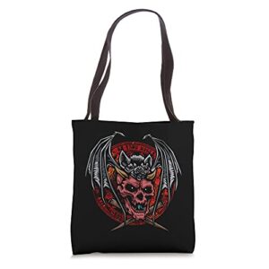 vampire bat and demon skull gothic horror occult halloween tote bag