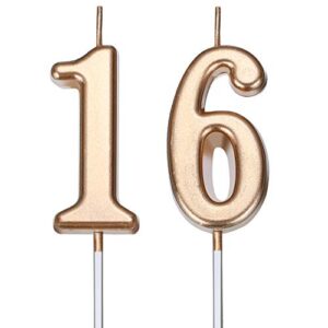 16th birthday candles cake number candles happy birthday cake candles topper decoration for birthday wedding anniversary celebration favor, champagne gold