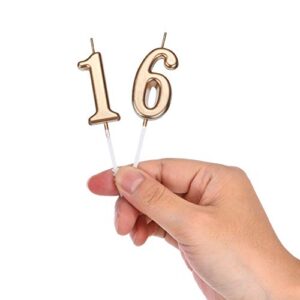 16th Birthday Candles Cake Number Candles Happy Birthday Cake Candles Topper Decoration for Birthday Wedding Anniversary Celebration Favor, Champagne Gold